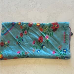 Fringe Studio Silk Teal Floral Wrap with Bright Multicolor Blooms
